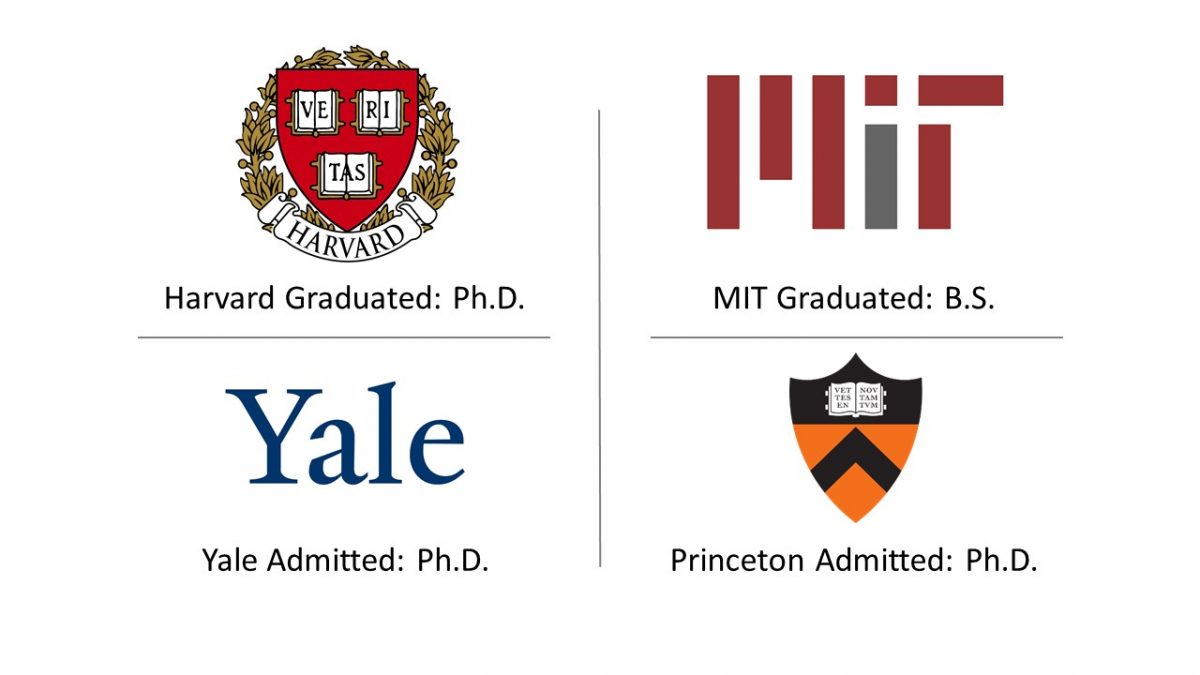 Dr. George, Ph.D. was admitted to Harvard, MIT, Yale, and Princeton